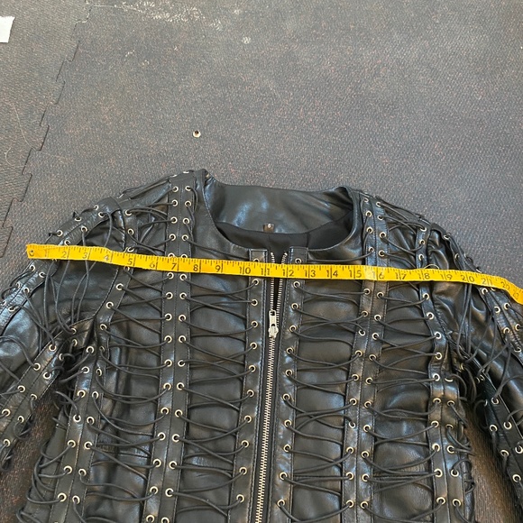 Black leather Biker Jacket with eyelets size Xtra small to small, badass! - Picture 9 of 15